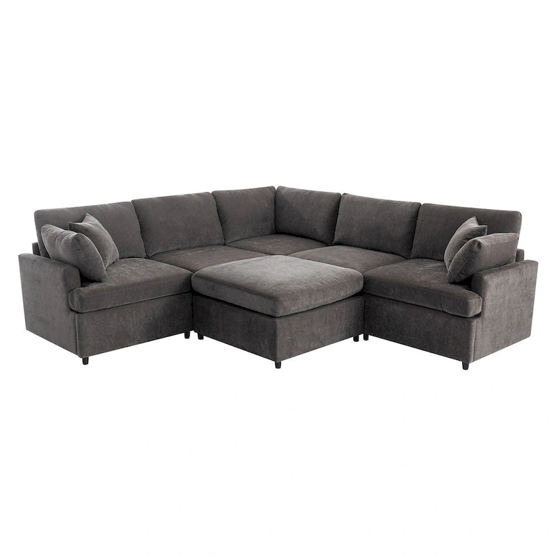 100.4 Spacious U-Shape 6 Seater Sectional Sofa with Removable Ottomans and Pillow, Flexible Configuration