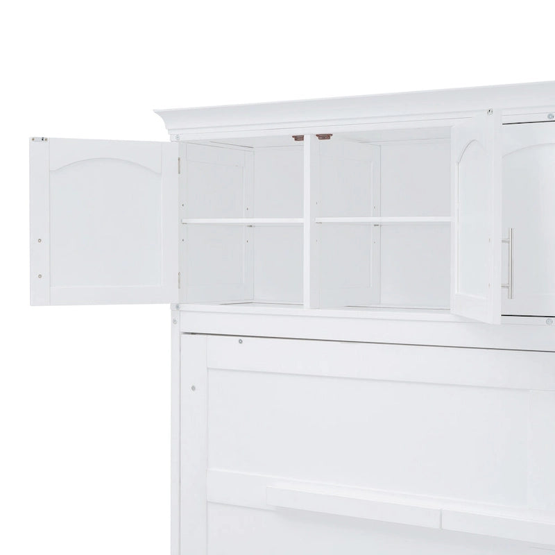 White Full Size Multifunction Murphy Bed with Top Cabinets