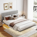 Queen Velvet Floating Bed with Sensor Light and Tufted Headboard