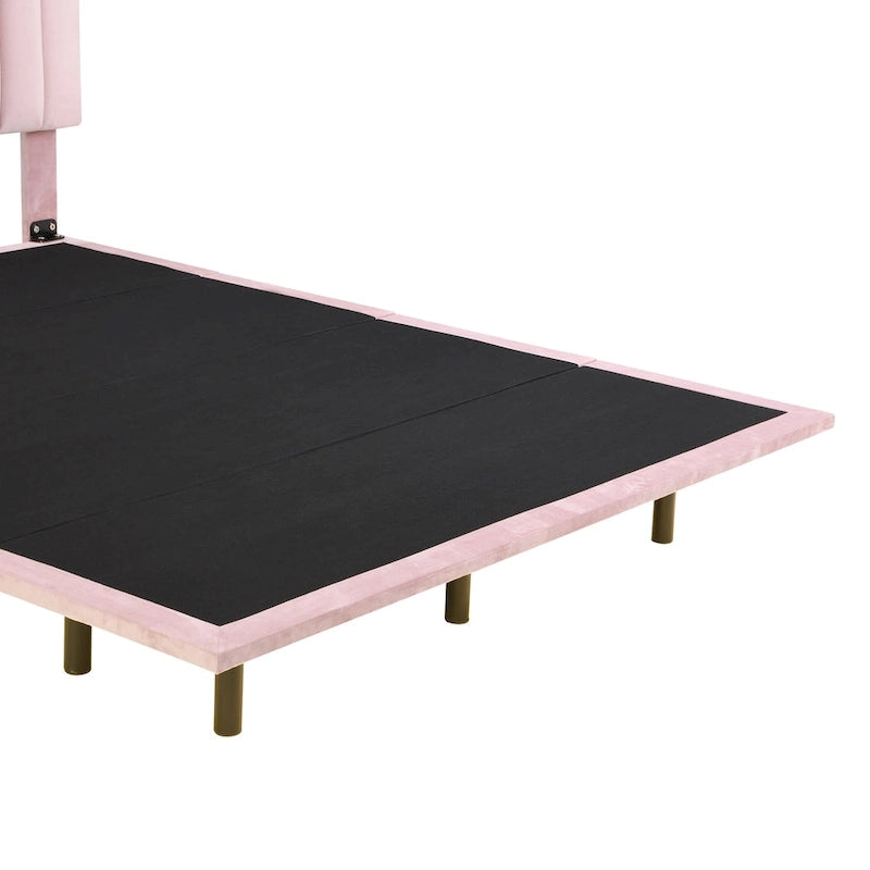 Queen Velvet Floating Bed with Sensor Light and Tufted Headboard