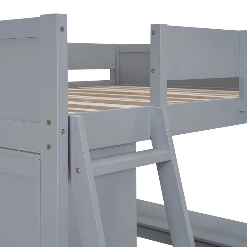 Full Size Solid Wood Loft Bed with Desk and Shelf for Kids