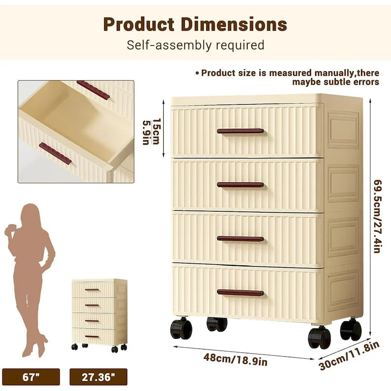 4 or 5 Layers Plastic Drawer Storage Cabinet Bedside Table with Handle
