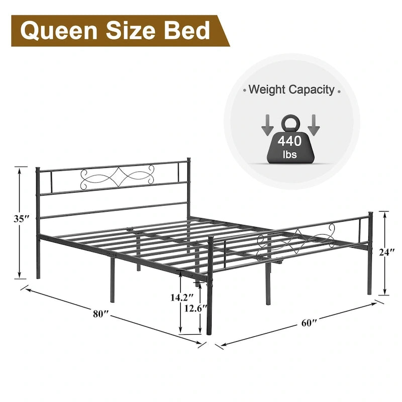 Metal Bed Frame with Headboard and Footboard- Twin/Full/Queen Size Bed