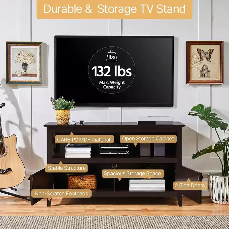 Yaheetech High Quality TV Stand Large Display TV Cabinet Shelf w/2 Storage Doors,Espresso