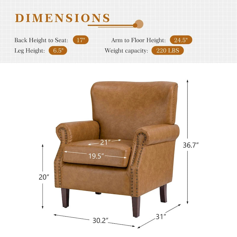 Levi Vegan Transitional Armchair with Rolled Arms Set of 2