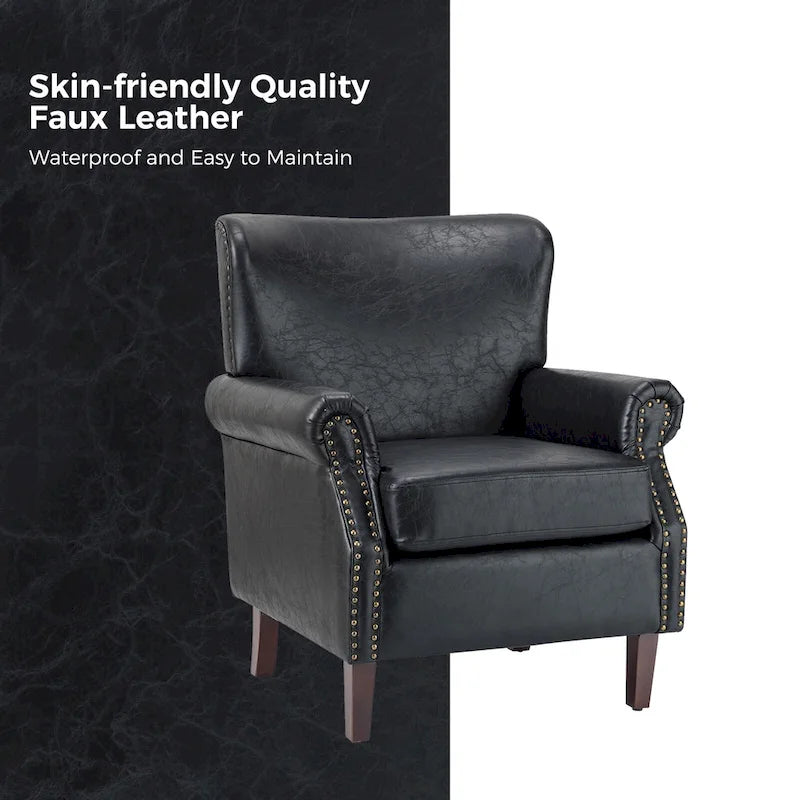 Levi Vegan Transitional Armchair with Rolled Arms Set of 2