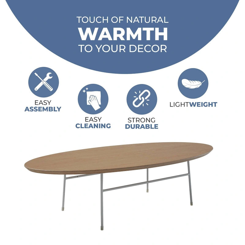 Rossmore Modern Oval Accent Coffee Table with White Powder Coated Steel Frame for Home Office Living Room Bedroom