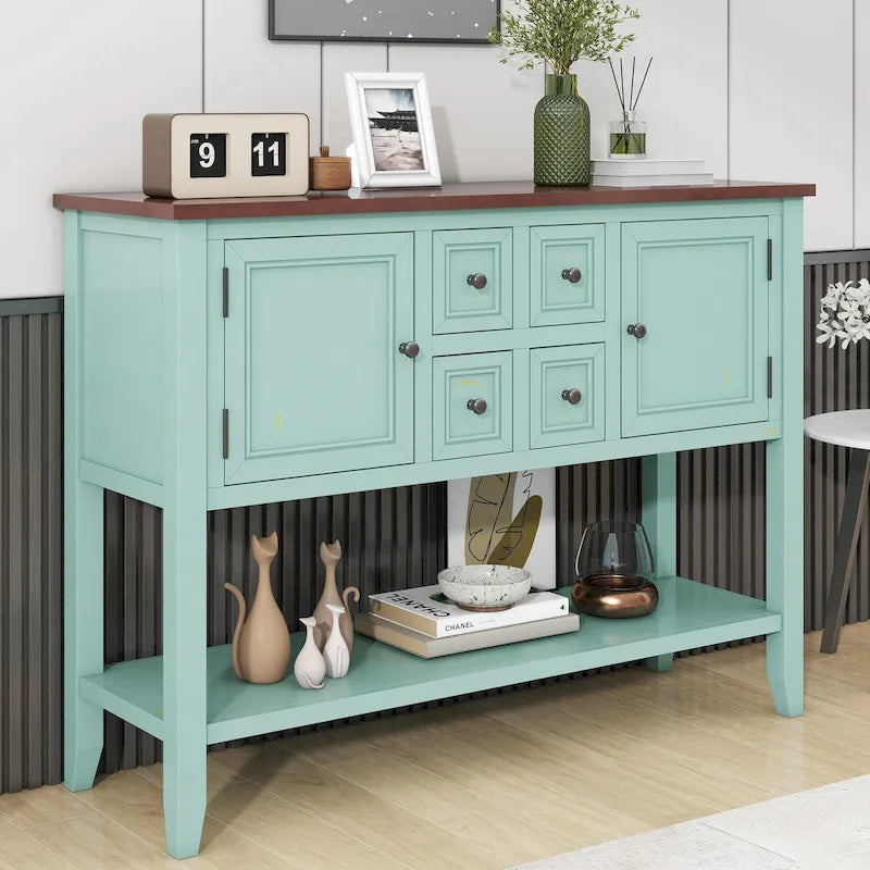 Nestfair Retro Sideboard Console Table with Drawers and Bottom Shelf