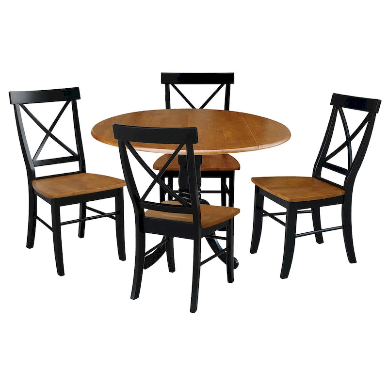 42 in. Drop Leaf Table with 4 Cross Back Dining Chairs - 5 Piece Set