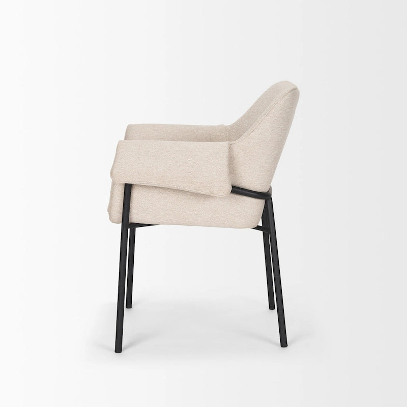 Brently Dining Chair w/ Cream Boucle Fabric & Matte Black Metal Legs