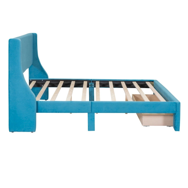 Storage Bed Velvet Upholstered Platform Bed with a Big Drawer