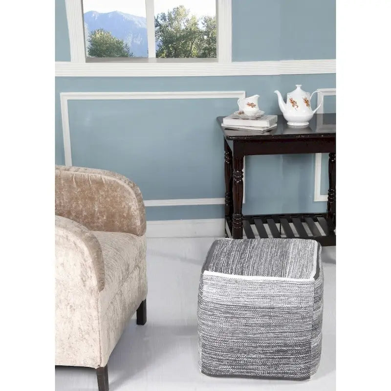 Sevita Distressed Gradation Grey Pouf Ottoman