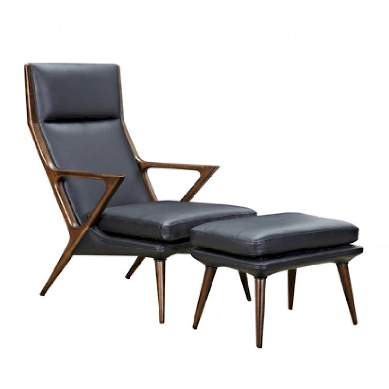 Modrest Fulton Modern Black Lounge Chair & Ottoman