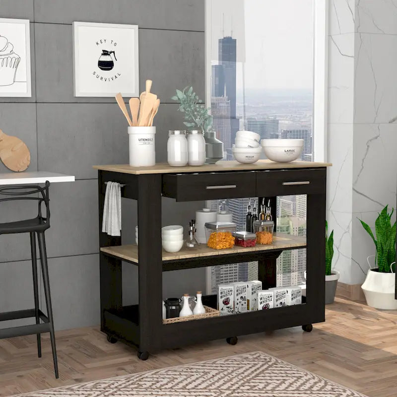 TUHOME Cala Kitchen Island 46 Kitchen Island with 2 Drawers