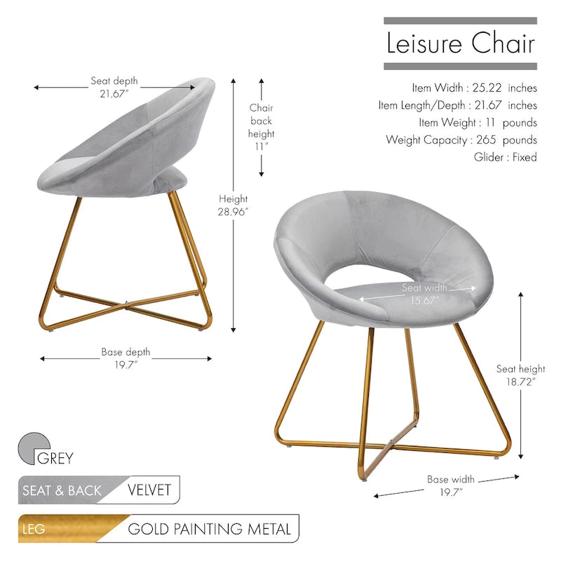 Porthos Home Reine Leisure Accent Chair, Velvet Upholstery, Gold Legs