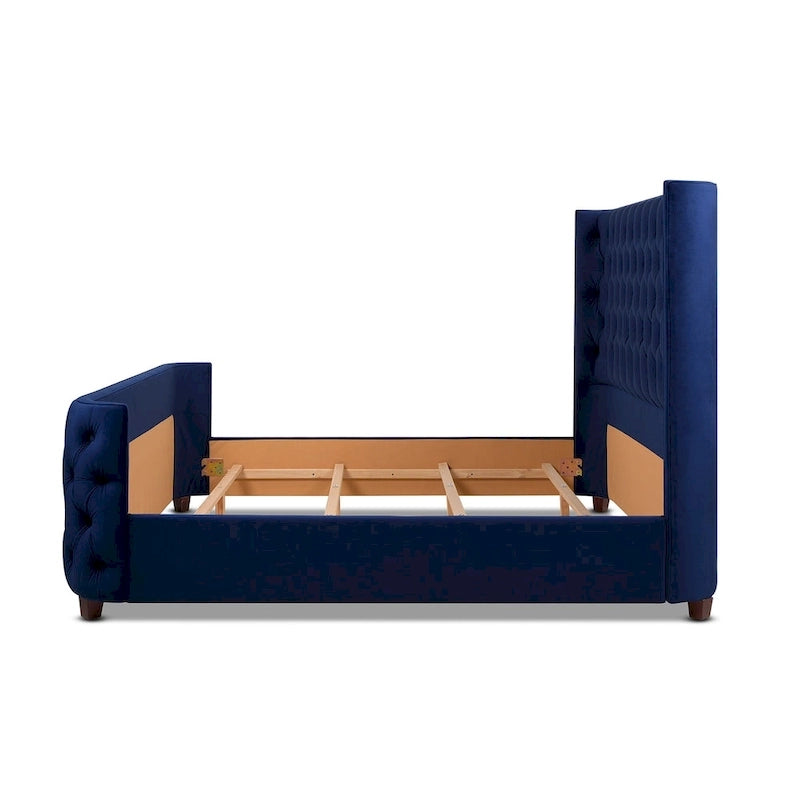 Chateau Velvet Upholstered Tufted Sheltered Panel Bed Set
