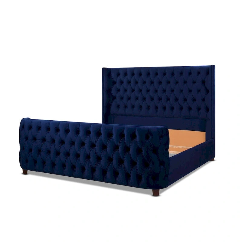 Chateau Velvet Upholstered Tufted Sheltered Panel Bed Set