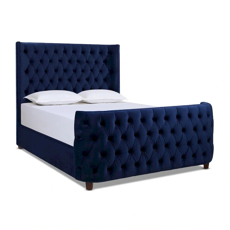 Chateau Velvet Upholstered Tufted Sheltered Panel Bed Set