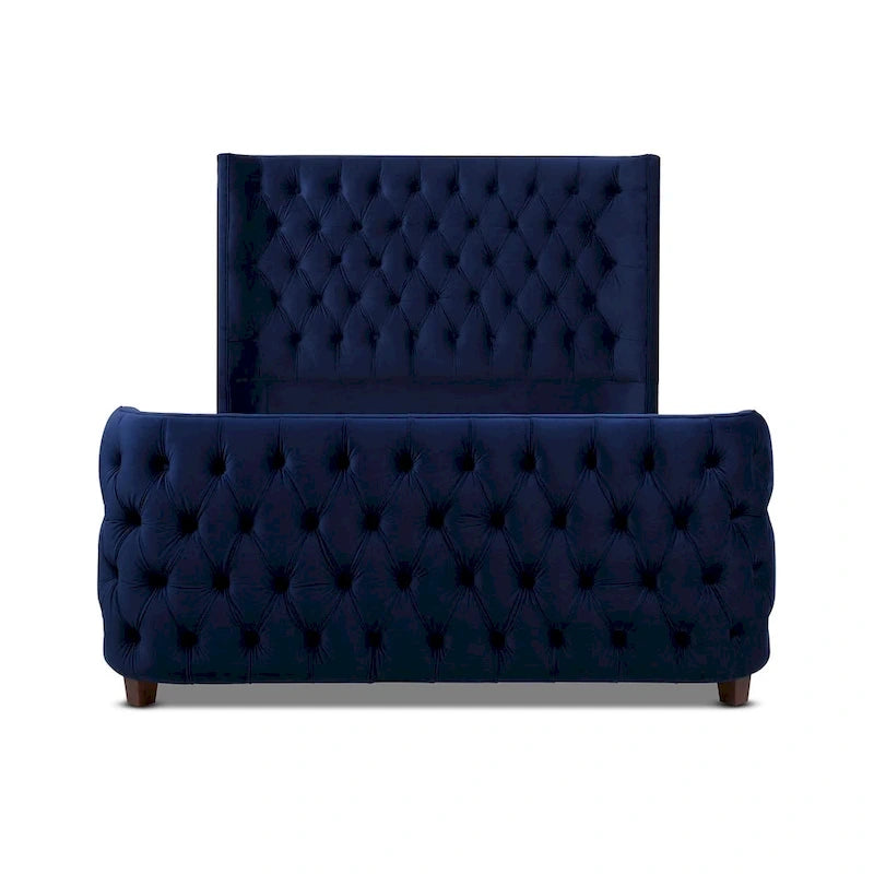 Chateau Velvet Upholstered Tufted Sheltered Panel Bed Set