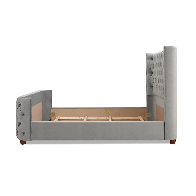 Chateau Velvet Upholstered Tufted Sheltered Panel Bed Set
