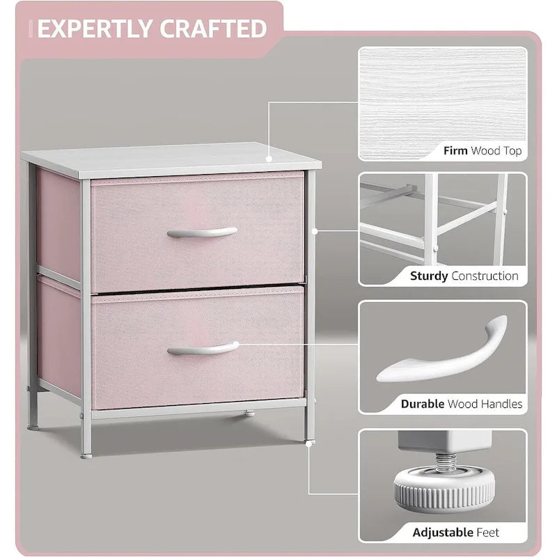 2 Drawer Bedside Nightstand End Table Bedroom Dresser, Pastel Colors