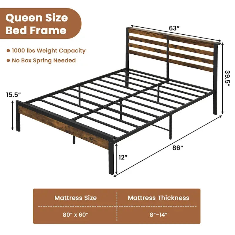 Industrial Metal Bed Frame Charging Station Mattress Foundation