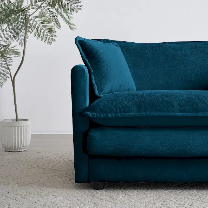 4 - Piece Upholstered Sectional Sofa with Ottoman Blue