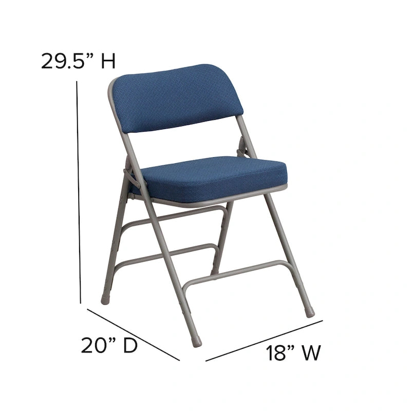 2 Pack Curved Triple Braced & Hinged Fabric Upholstered Metal Folding Chair