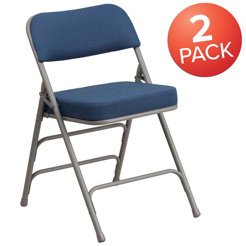 2 Pack Curved Triple Braced & Hinged Fabric Upholstered Metal Folding Chair