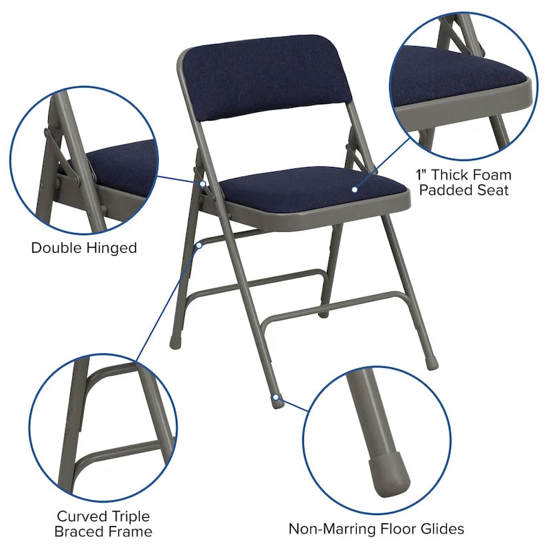 Set of 2 Metal Folding Chairs with Padded Seats
