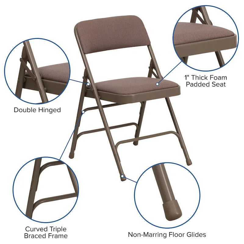 Set of 2 Metal Folding Chairs with Padded Seats