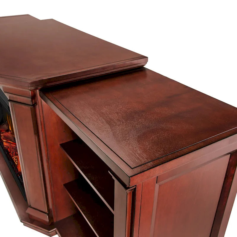 Valmont 74.25 Electric TV Stand Fireplace in Dark Mahogany by Real Flame - 75.5 W x 21.5 D x 27.7 H