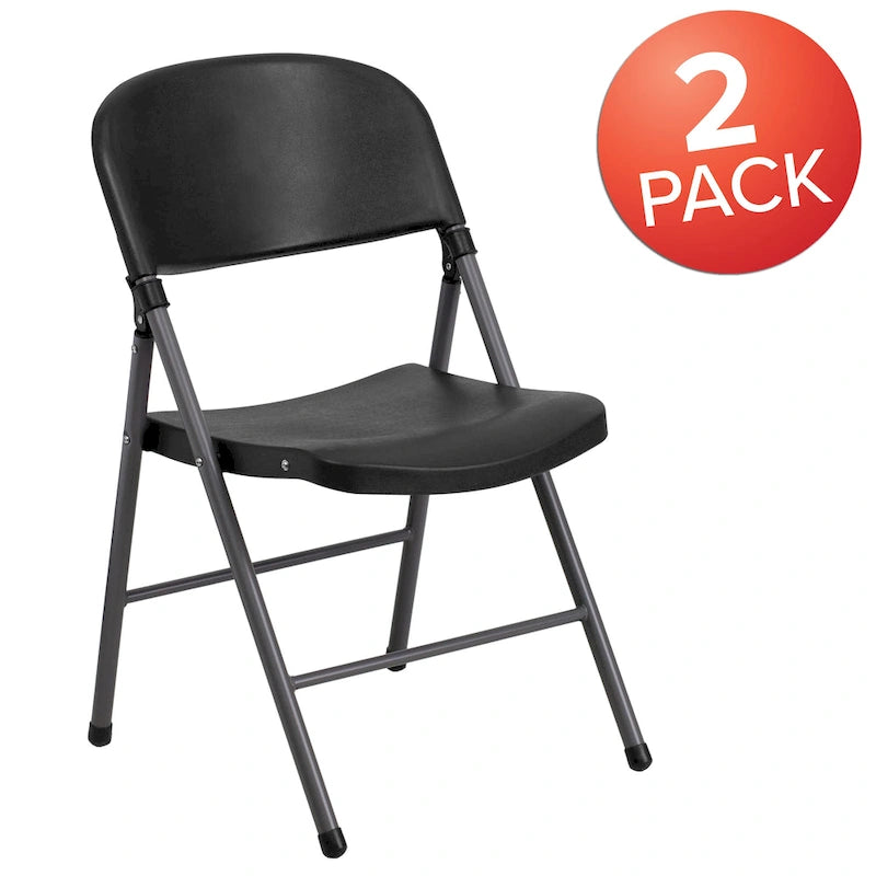 2 PK 330 lb. Capacity Plastic Folding Chair with Charcoal Frame