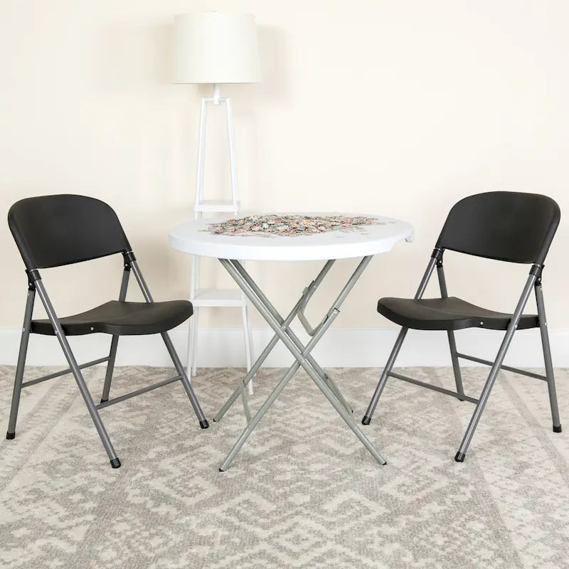 2 PK 330 lb. Capacity Plastic Folding Chair with Charcoal Frame