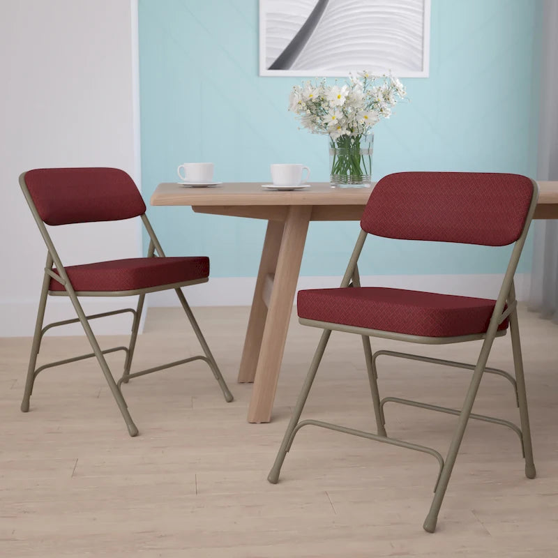 2 Pack Curved Triple Braced & Double Hinged Upholstered Metal Folding Chair