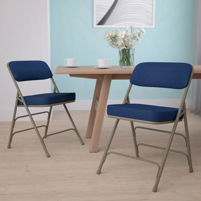 2 Pack Curved Triple Braced & Double Hinged Upholstered Metal Folding Chair