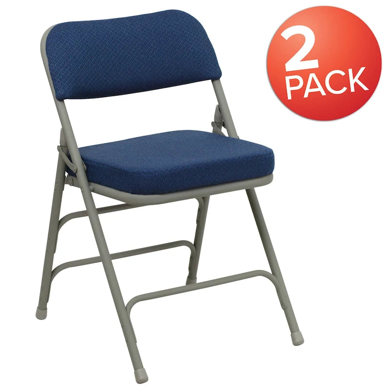 2 Pack Curved Triple Braced & Double Hinged Upholstered Metal Folding Chair