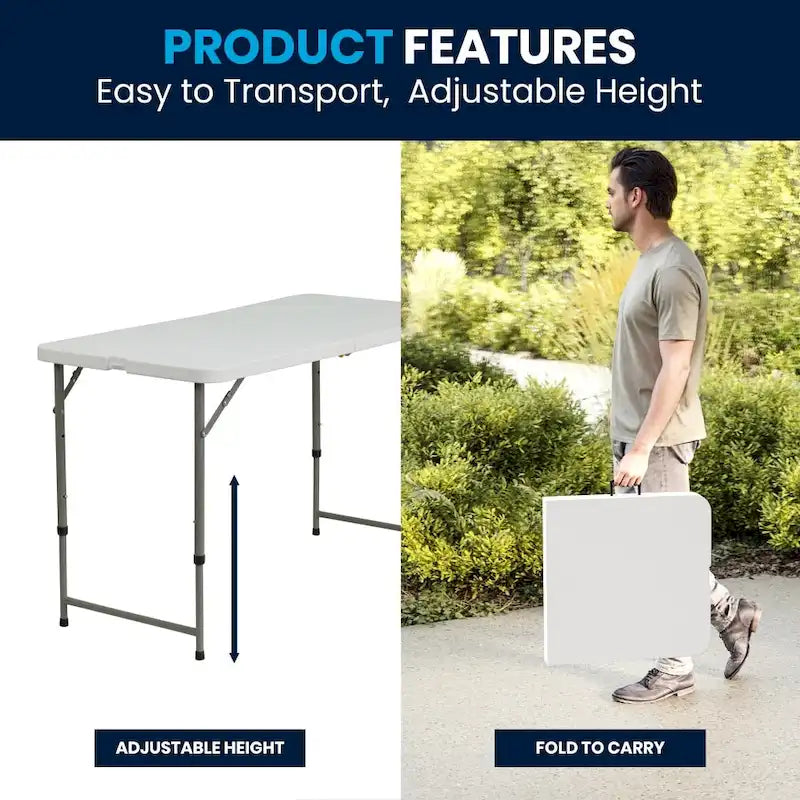 Plastic Height Adjustable Folding Table