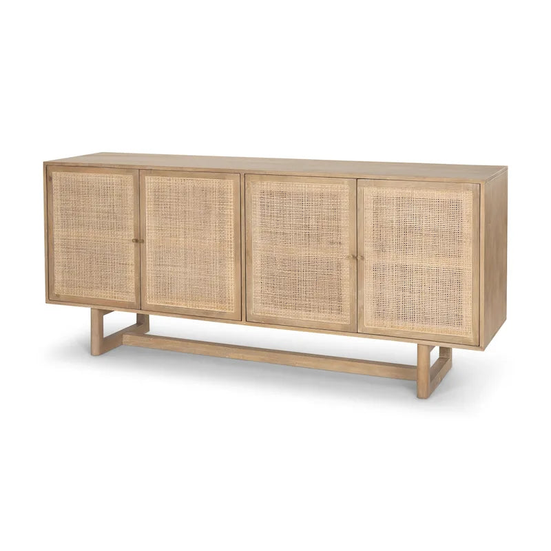 Grier Light Brown Solid Wood with Cane 4 Door Sideboard - 72.0L x 18.0W x 31.0H