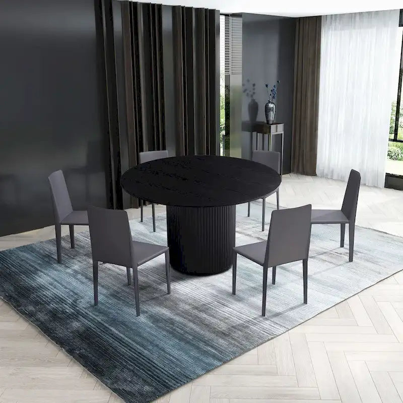 Black Round Dining Table, MDF handcraft Pedestal Dining Room Table
