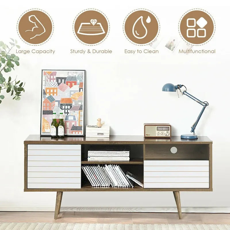 Gymax Modern TV Stand/Console Cabinet 3 Shelves Storage Drawer Splayed - See Details