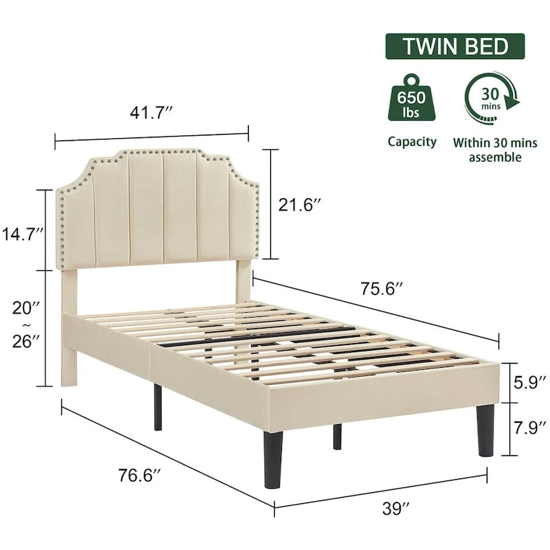 Bedroom Sets, 15 Style Options, 3-pieces Bedroom Set with Height Adjustable Upholstered Bed and Nightstands Set of 2-VECELO