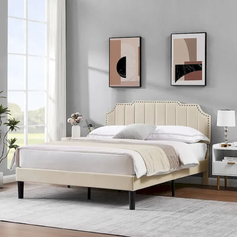 Bedroom Sets, 15 Style Options, 3-pieces Bedroom Set with Height Adjustable Upholstered Bed and Nightstands Set of 2-VECELO