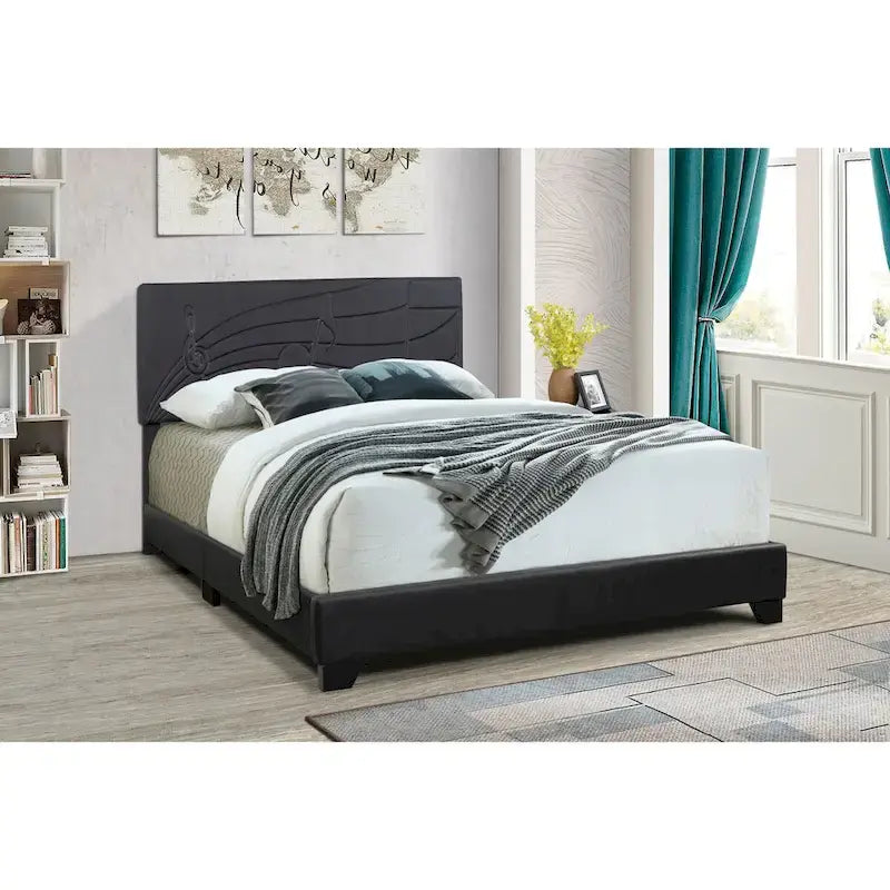 All-in-One Upholstered Black Bed