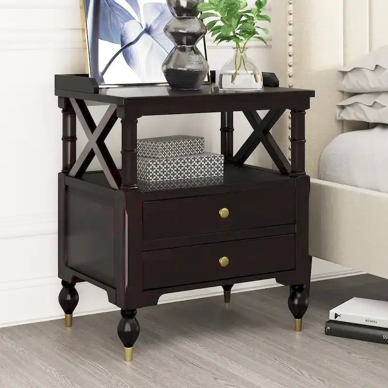3 Pieces Bedroom Set Modern Linen Curved Upholstered Beige Platform King Bed with Two Black Cherry Nightstands