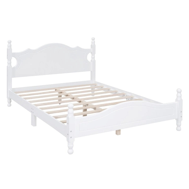 Retro Style Platform Bed with Wooden Slat Support