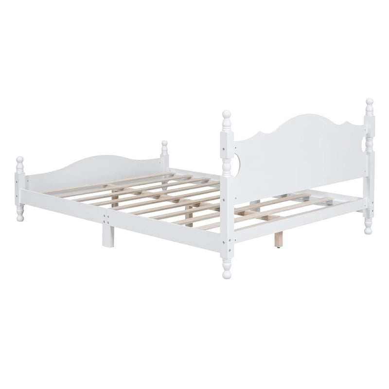 Retro Style Platform Bed with Wooden Slat Support