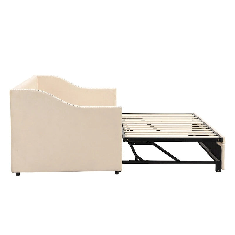 Twin Size Upholstered daybed with Pop Up Trundle, Pink