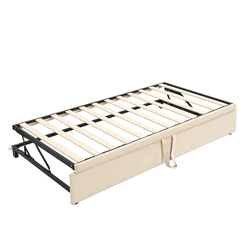 Twin Size Upholstered daybed with Pop Up Trundle, Pink