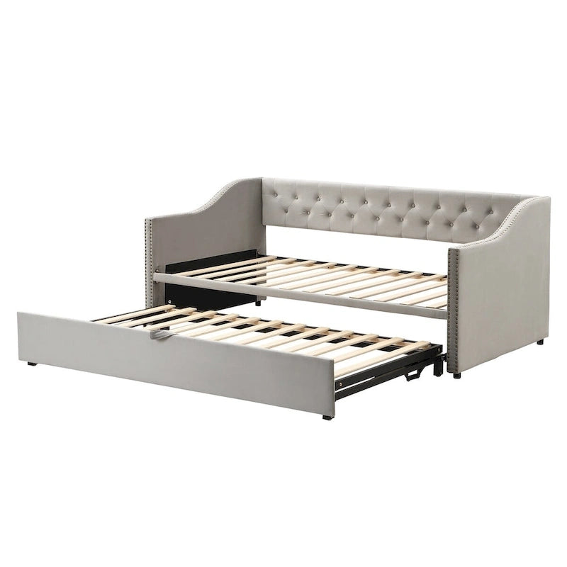 Twin Size Upholstered daybed with Pop Up Trundle, Pink